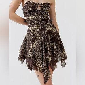 Urban Outfitters Strapless Brown Floral Paisley Mini Dress